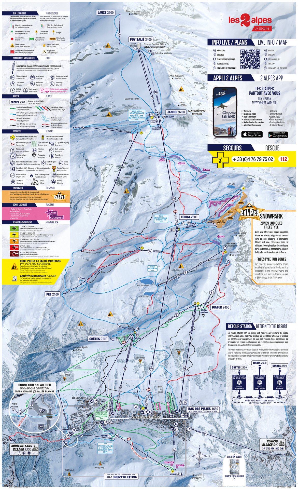 Plan des pistes Les 2 Alpes 2025