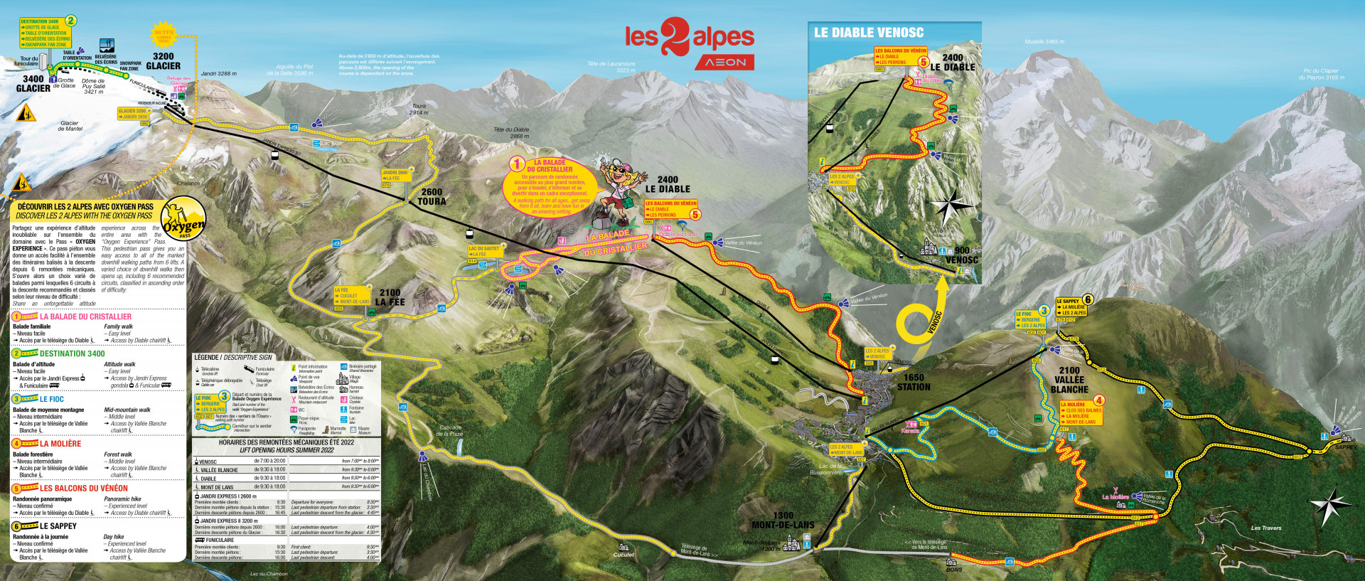 plan piéton Les 2 Alpes 2022