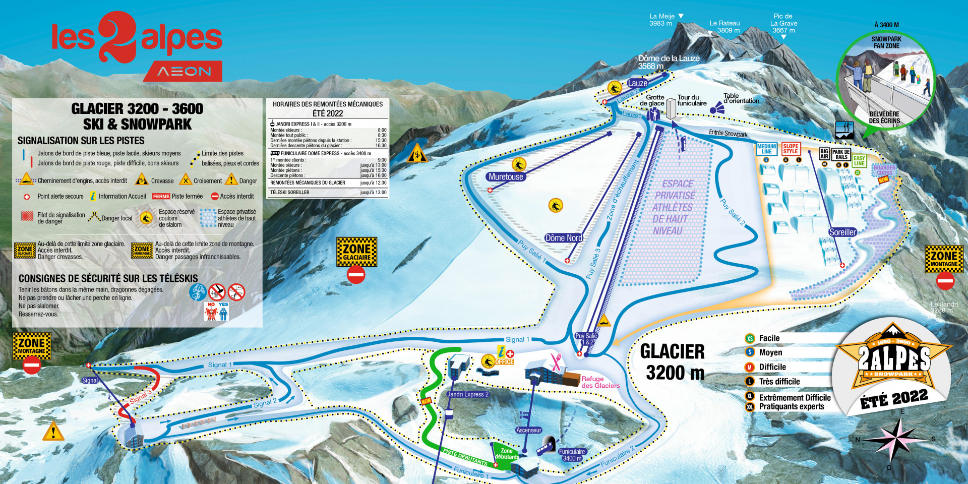 plan ski d'été Les 2 Alpes 2022
